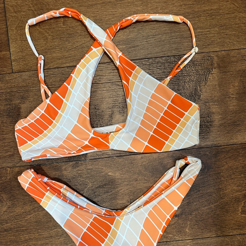 Skatie Orange and White Checkered Bikini